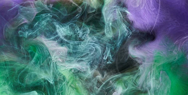 Fondo Abstracto Humo Púrpura Verde Pintura Acrílica Bajo Agua Explosión — Foto de Stock