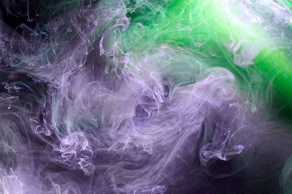 Green Purple Smoke Abstract Background Acrylic Paint Underwater Explosion — Stock Photo, Image