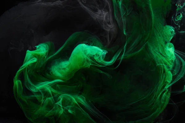 Zwarte Groene Rook Abstracte Achtergrond Acrylverf Onderwater Explosie Wervelende Inkt — Stockfoto