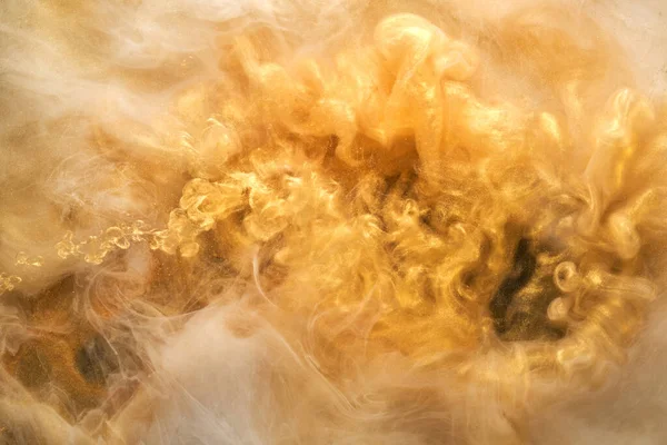 Goldener Funkelnder Abstrakter Hintergrund Luxuriöser Weißer Rauch Acrylfarbe Unter Wasser — Stockfoto
