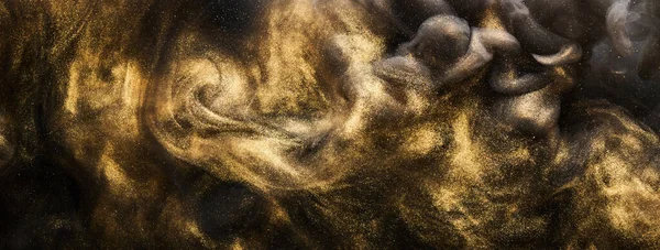 Złoty Błyszczący Abstrakcyjny Tło Luksusowy Czarny Dym Farba Akrylowa Podwodna — Zdjęcie stockowe