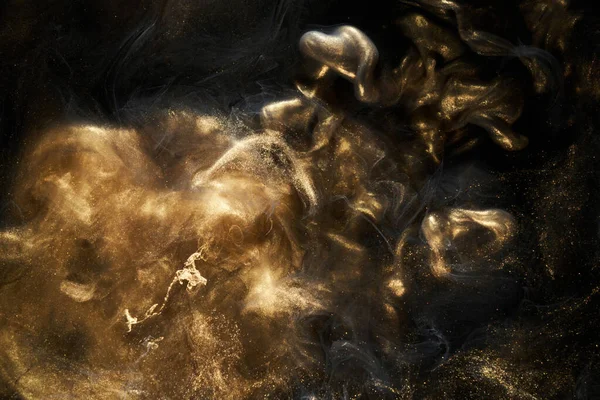 Χρυσή Αφρώδη Αφηρημένη Φόντο Πολυτελές Μαύρο Καπνό Ακρυλικό Χρώμα Υποβρύχια — Φωτογραφία Αρχείου