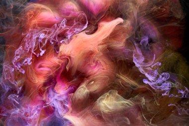 Çok renkli, koyu renkli, soyut bir arka plan, su altında akrilik boya patlaması.