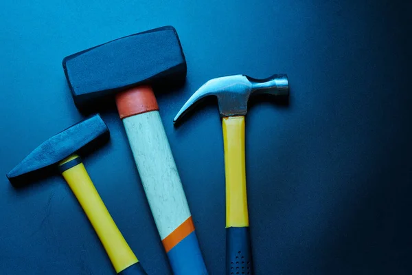 Different Construction Hammers Isolated Black Background Close — Stock Photo, Image