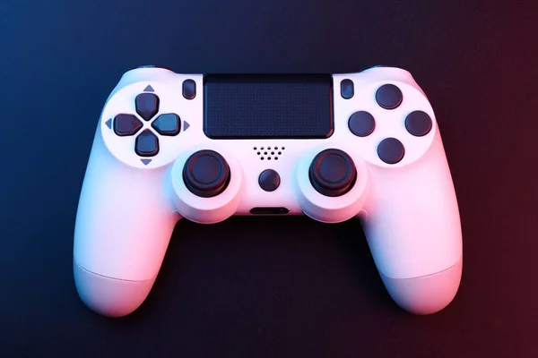 Witte Videogame Controller Joystick Voor Spelcomputer Geïsoleerd Zwarte Achtergrond Gamer — Stockfoto