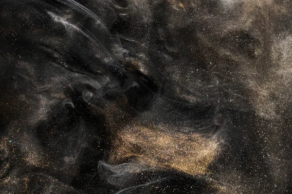 Fundo Abstrato Espumante Dourado Fumaça Preta Luxo Explosão Subaquática Tinta — Fotografia de Stock