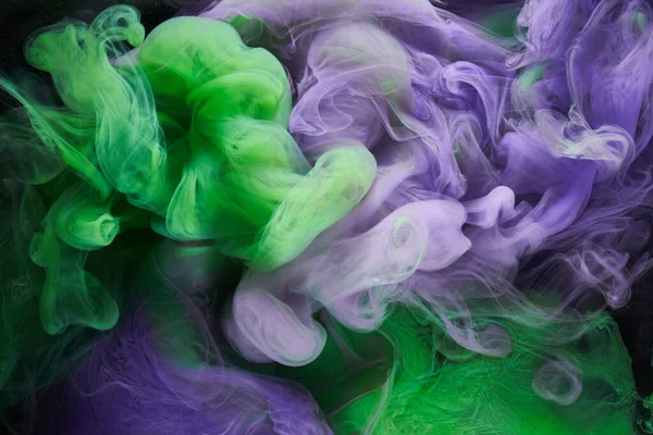Fond Abstrait Vert Fumé Violet Peinture Acrylique Explosion Sous Marine — Photo