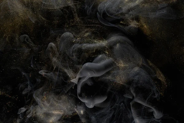Golden Sparkling Abstract Background Luxury Black Smoke Acrylic Paint Underwater — Stock Photo, Image