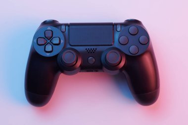 Siyah video oyun denetleyici, oyun konsolu için joystick beyaz arka planda izole. Oyuncu kontrol aygıtı yakın plan