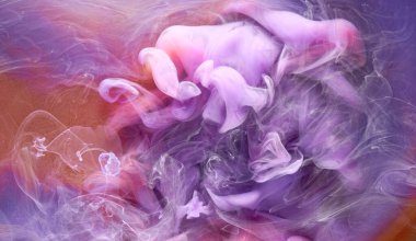 Çok renkli turuncu eflatun dumanı soyut arka plan, su altında akrilik boya patlaması