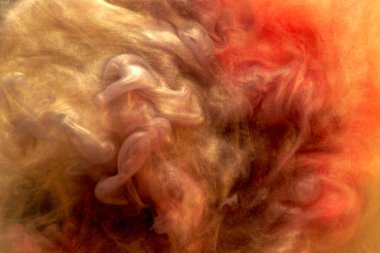 Parlak turuncu arka plan, lüks duman, su altında akrilik boya patlama, kozmik girdap mürekkebi, altın okçu sonbahar