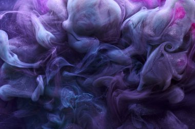 Leylak ışıltısı soyut arka plan, lüks duman, su altında akrilik boya patlama, kozmik girdap mürekkebi