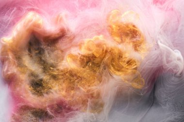 Şeftali rengi soyut arkaplan, lüks renkli duman, akrilik boya sualtı patlaması, kozmik girdap mürekkebi