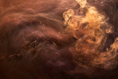 Parlak turuncu arka plan, lüks duman, su altında akrilik boya patlama, kozmik girdap mürekkebi, altın okçu sonbahar