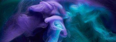 Mavi mor soyut arka plan, lüks renkli duman, su altında akrilik boya patlama, kozmik girdap mürekkebi