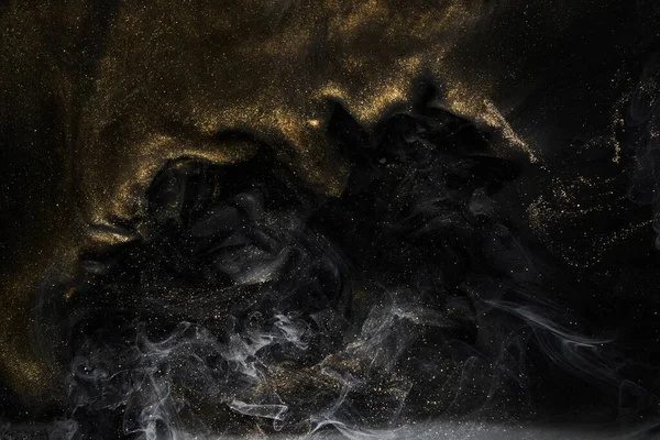 Fondo Abstracto Brillante Dorado Humo Negro Lujo Pintura Acrílica Explosión — Foto de Stock