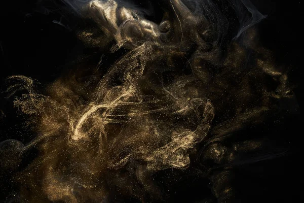 Zlaté Jiskřící Abstraktní Pozadí Luxusní Černý Kouř Akrylová Barva Pod — Stock fotografie