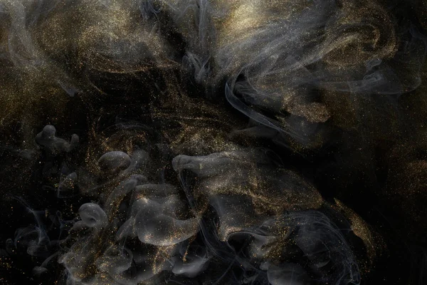 Golden Sparkling Abstract Background Luxury Black Smoke Acrylic Paint Underwater — Stock Photo, Image