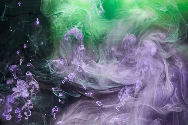 Grün Lila Rauch Abstrakter Hintergrund Acrylfarbe Unter Wasser Explosion — Stockfoto