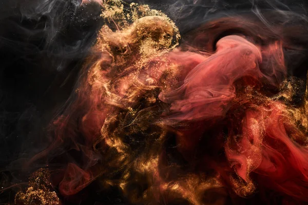 Fondo Abstracto Brillante Negro Rojo Humo Dorado Lujo Pintura Acrílica — Foto de Stock