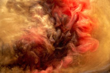 Parlak turuncu arka plan, lüks duman, su altında akrilik boya patlama, kozmik girdap mürekkebi, altın okçu sonbahar