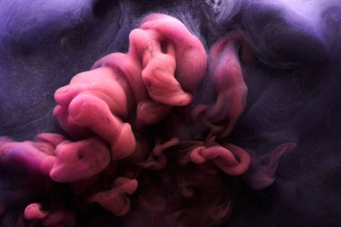 Pembe leylak soyut arka plan, lüks duman, su altında akrilik boya patlama, kozmik girdap mürekkebi