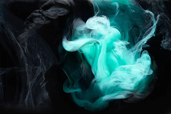 エメラルド抽象的な背景 豪華な煙 アクリル塗料水中爆発 宇宙渦巻くアクアマリンインク — ストック写真