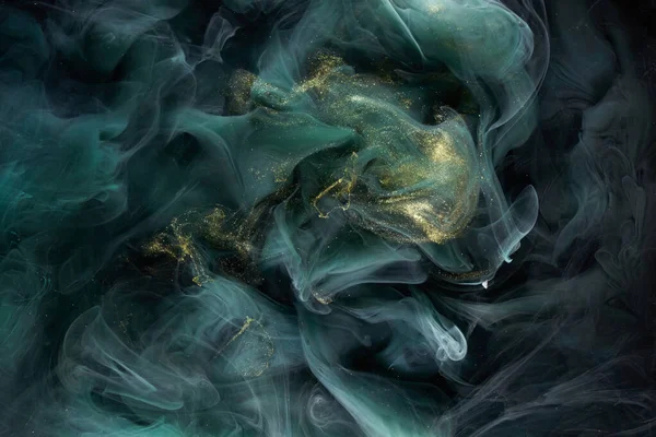 Esmeralda Espumante Fundo Abstrato Fumaça Ouro Luxo Tinta Acrílica Explosão — Fotografia de Stock