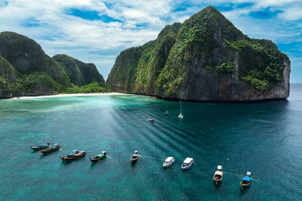 Maya Öböl Légi Rálátása Maya Bay Phi Phi Szigetek Koronaékköve — Stock Fotó