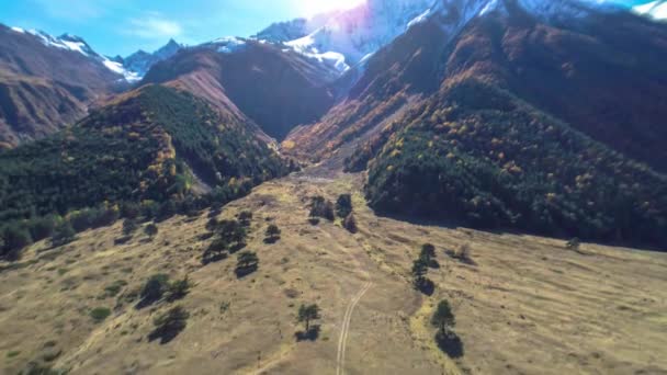 Aerial View Highlands Scenic Slopes Sunlight Landscape Nature North Caucasus — Stock Video