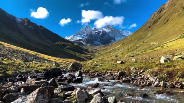 Ωραία Θέα Στο Ορεινό Ποτάμι Στο Γραφικό Φαράγγι Του Καυκάσου — Αρχείο Βίντεο