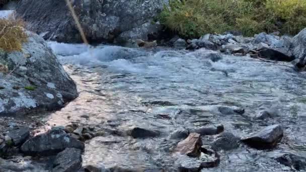 Вид Гірську Річку Чистою Водою Ландшафт Природа Північного Кавказу — стокове відео