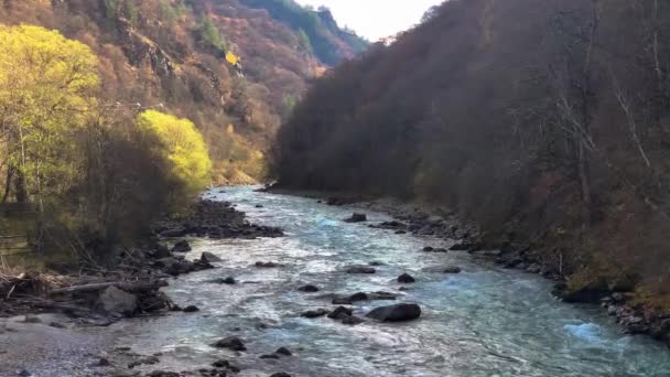 Vista Rio Montanha Com Água Limpa Paisagem Natureza Norte Cáucaso — Vídeo de Stock