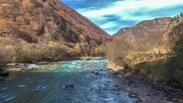 Вид Гірську Річку Чистою Водою Ландшафт Природа Північного Кавказу — стокове відео