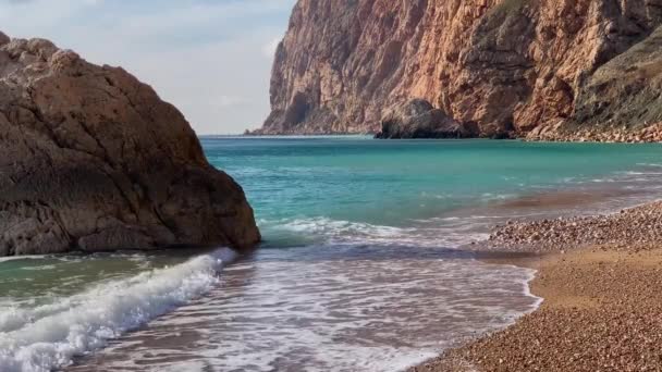 Hermosa Playa Costa Del Mar Negro Paisaje Naturaleza Península Crimea — Vídeos de Stock