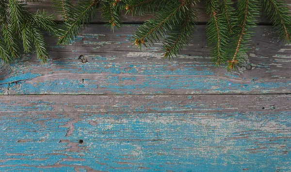 Natale Modello Vacanza Telaio Rami Abete Sfondo Legno Vecchio Vernice — Foto Stock