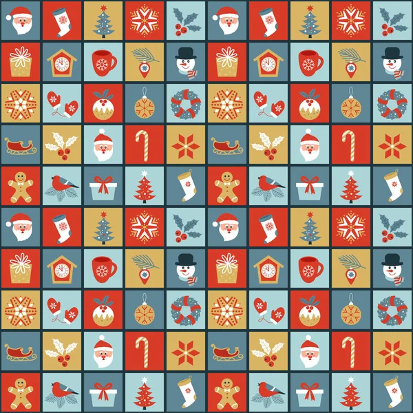 Nahtloses Weihnachtsmuster Mit Symbolen Der Neujahrsfeiertage Weihnachtsmann Baum Schneeflocken Padcb — Stockvektor