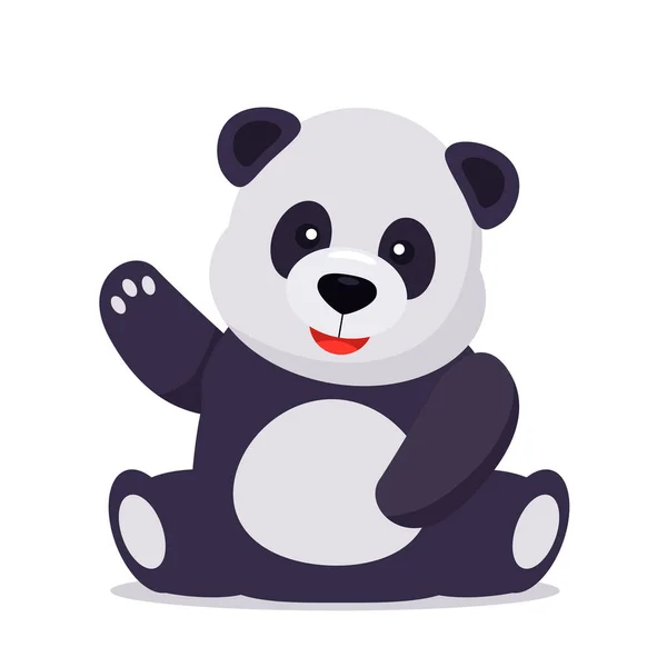 Lindo Panda Sentado Sonriendo Agitando Pata Ilustración Vectorial Estilo Dibujos — Vector de stock