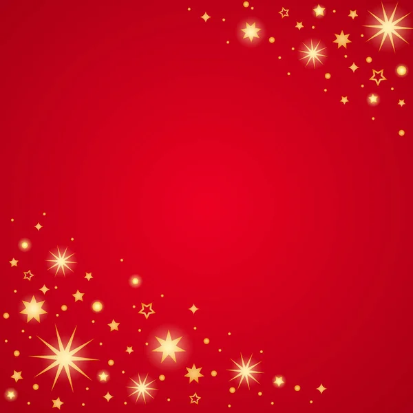 红色背景 闪烁着金星和彩霞 新年假期和圣诞节的概念 矢量说明 — 图库矢量图片