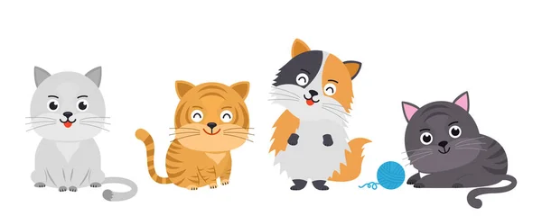 Set Cute Cats Cartoon Style Cats Different Breeds Smiles Vector — Stock Vector