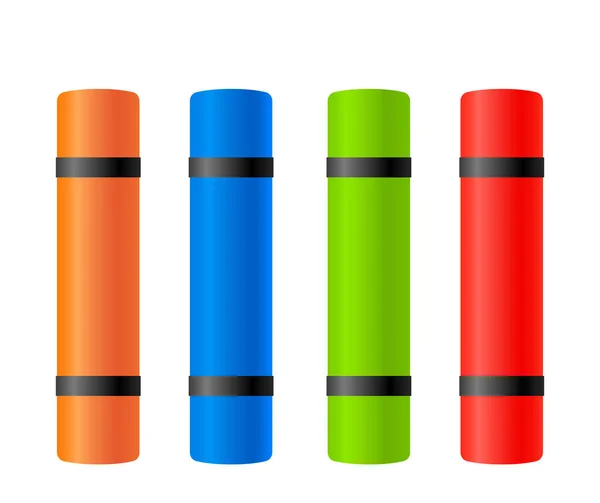 Set Colored Rugs Yoga Pilates Rubber Mat Trekking Vector Illustration — стоковый вектор