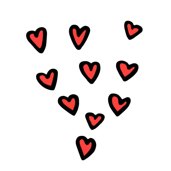Handgezeichneter Satz Von Herzen Markierungszeichnung Vektorillustration Für Den Valentinstag — Stockvektor