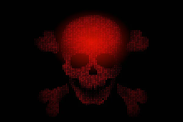 Lebka Kostmi Binárním Kódovém Proudu Černém Pozadí Koncept Útoku Hackerů — Stockový vektor