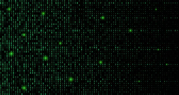 屏幕上的二进制矩阵代码流 计算机矩阵的数字 加密货币比特币的编码 黑客或挖掘的概念 矢量说明 — 图库矢量图片