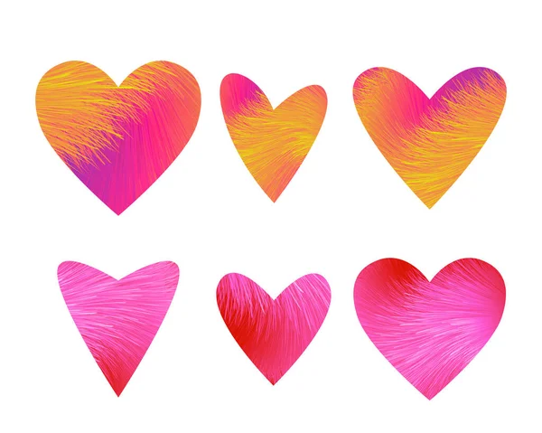 Ensemble Cœurs Avec Texture Peluche Colorée Icônes Pour Jour Tous — Image vectorielle