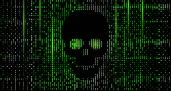 Kafatası Ekrandaki Bcd Akışının Dijital Matrisinde Bilgisayar Matris Numaraları Hacker — Stok Vektör