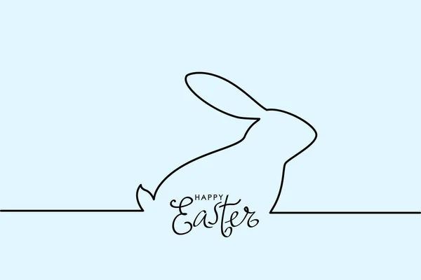 Lapin Pâques Dessin Continu Une Ligne Félicitations Main Lettrage Heureux — Image vectorielle