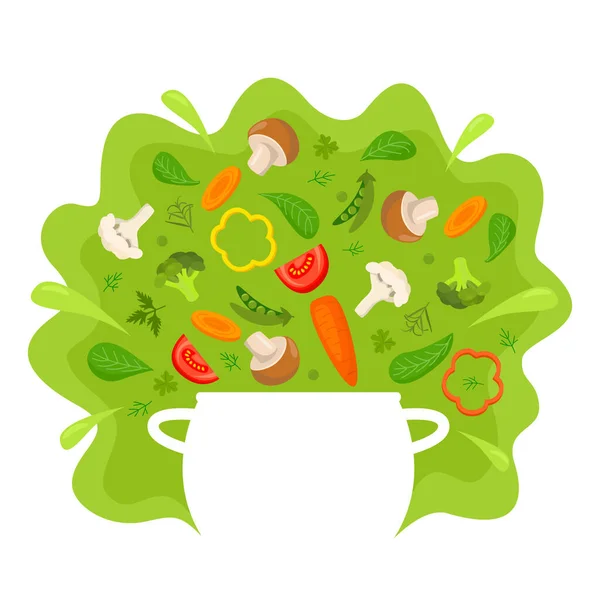 Tazón Con Comida Que Caen Las Verduras Frescas Productos Naturales — Vector de stock