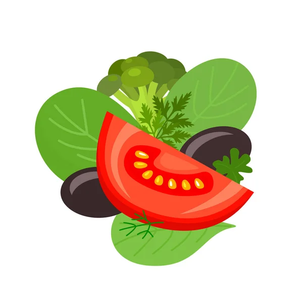 Conjunto Verduras Con Hojas Verdes Ilustración Vectorial Aislada Sobre Fondo — Archivo Imágenes Vectoriales