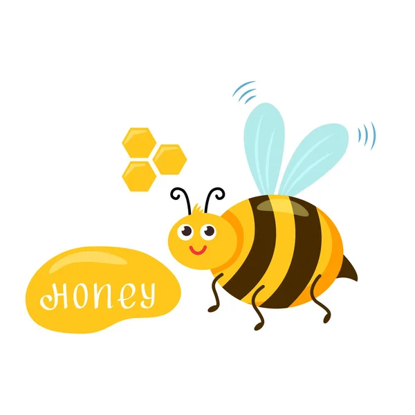 Roztomilá Legrační Včela Medovými Plásty Rukopisy Med Bílém Pozadí Kreslená — Stockový vektor